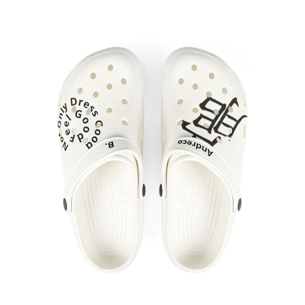 White EVA Foam Clogs with Black Asian Calligraphy Accent