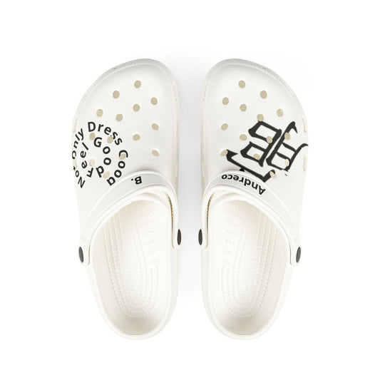 White EVA Foam Clogs with Black Asian Calligraphy Accent