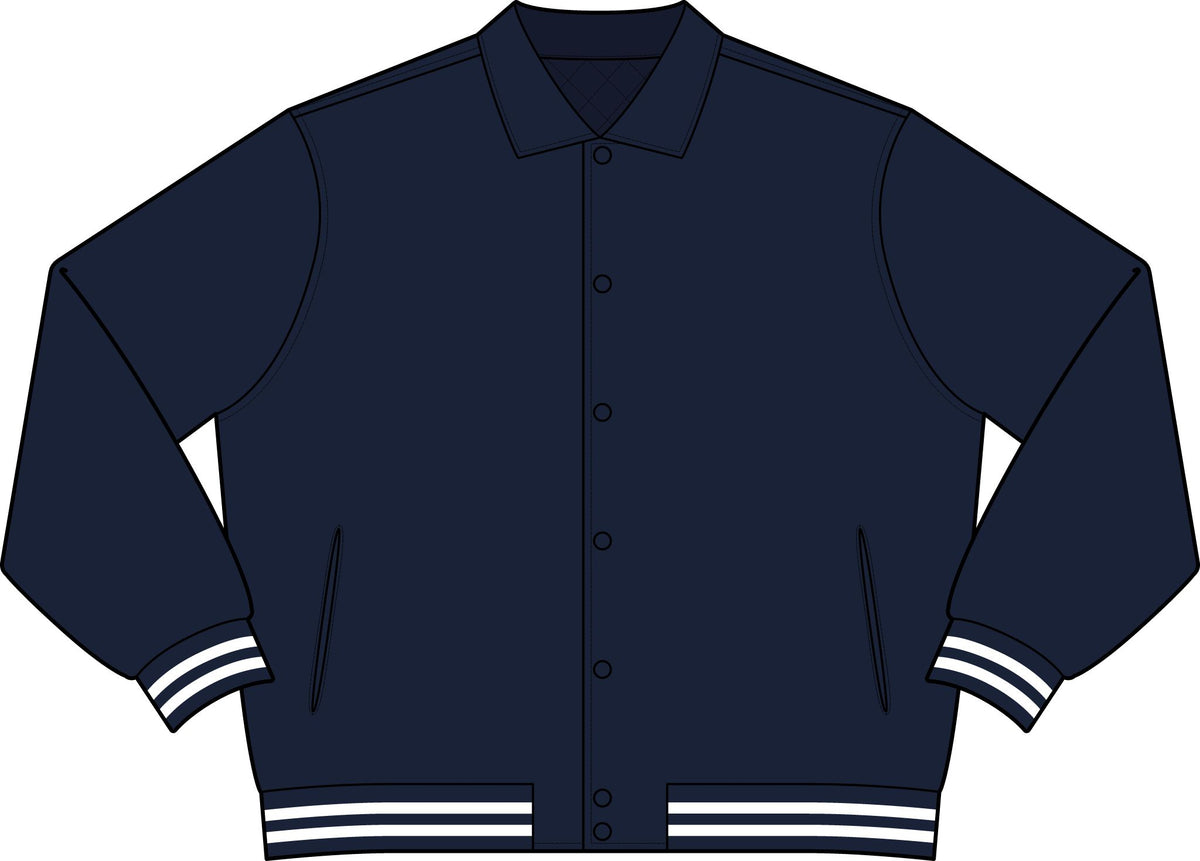 Andreco B. Embrace the Gray Varsity Jacket — Vintage Wolf Beard Graphic Collared Bomber