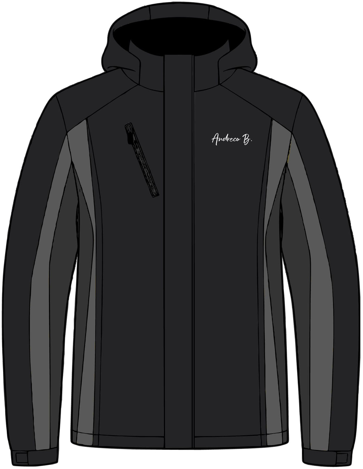 Andreco B. 3-in-1 Jacket — Navy Windbreaker with Hood & Back Circle Script Accent