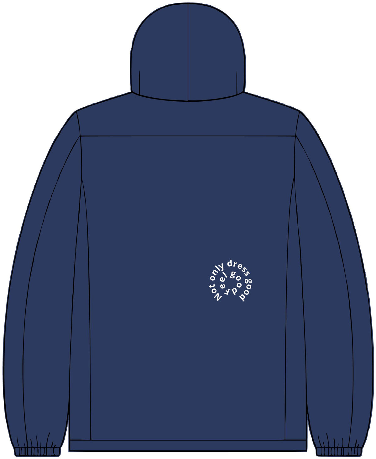 Andreco B. 3-in-1 Jacket — Navy Windbreaker with Hood & Back Circle Script Accent